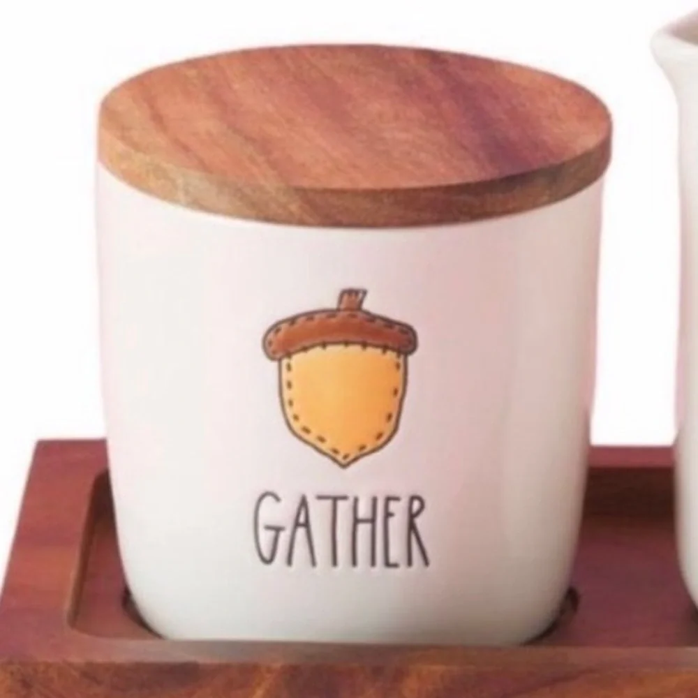Rae Dunn 3 piece cream and sugar set (Gather Cozy)